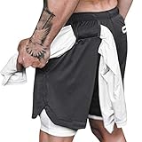 DIOMOR Mens Athletic Outdoor 2 in 1 Shorts Fitness Built-in Pocket Running Leggings Liner Quick Dry Workout Gym Pants