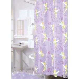 Disney Tinkerbell Fabric Shower Curtain 12 Rings Hooks