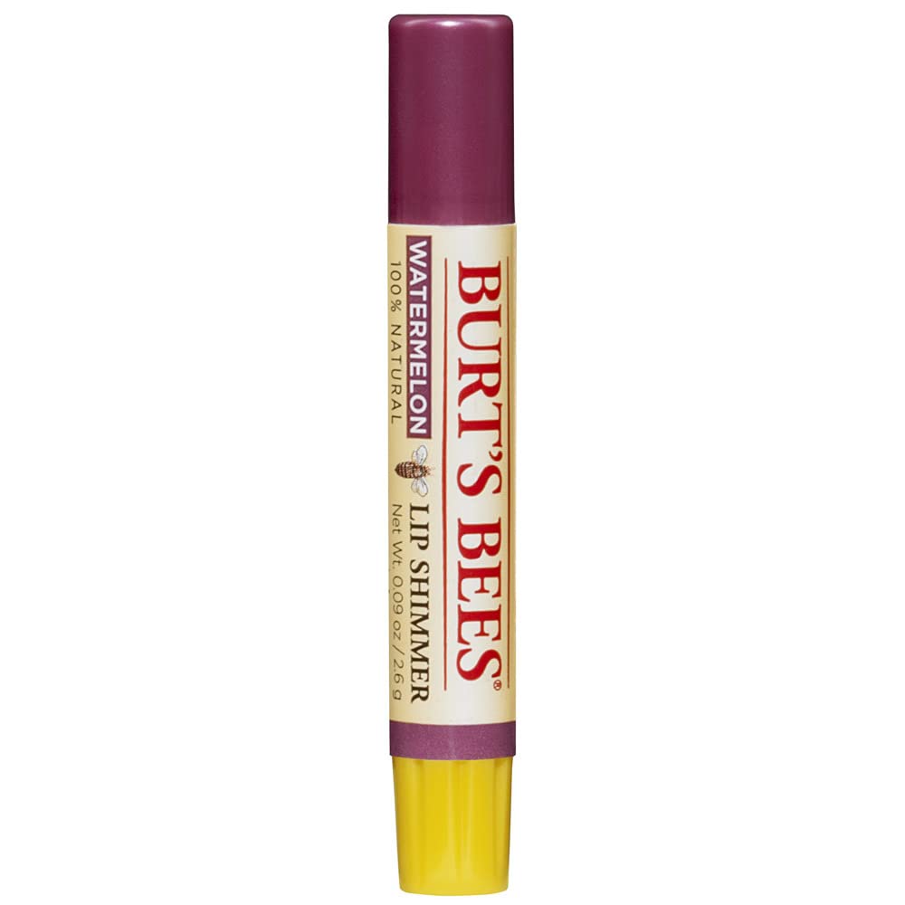 Burt’s Bees Watermelon Lip Shimmer, Moisturising Tinted Lip Balm With Shimmery Luminescent Shine and Rich Colour, Non-Sticky Lipstick With Beeswax and Tingly Peppermint Oil, 1x2.6g
