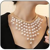 Chunky Pearl Tassel Necklace for Women Layered Pearls Cluster Beaded Choker Necklace Pearls Sweater Chain Statement Necklaces Fashion Jewelry Accessories
