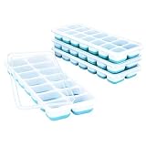 OMorc Ice Cube Trays 4 Pack, Easy-Release Silicone and Flexible 14-Ice Trays with Spill-Resistant Removable Lid, LFGB Certified & BPA Free, Stackable