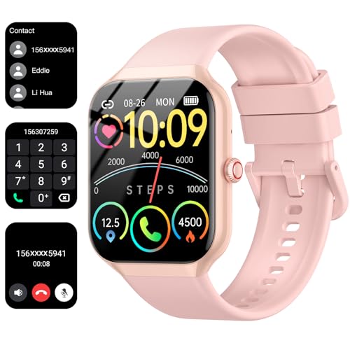 Smart Watch Men Women, 1.96 Inch Smartwatch Calls Bluetooth, Pedometer/Heart Rate Monitor/Sleep Monitor/SpO2, Waterproof IP68, Smart Watch Android iOS Pink, Sports Watch 112+ Sports Modes