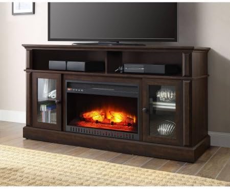 BARSTON LAMINATED WOOD FIREPLACE DARK RUSTIC BROWN TV STAND (Brown)
