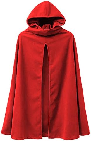 Hunleathy Women's Classic Hooded Cape Warm Split Front Cloak Coat Red XL
