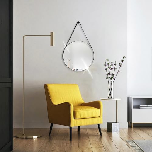 Espelho Adnet Redondo Decorativo 40cm em Couro Sintético Cor Preto – Elegância e Sofisticação para seu Ambiente (Preto)