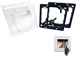 KCC Industries 2-Gang Recessed Low Voltage Cable Plate with Mounting Bracket +UL/CSA Listed Safe+ (2-Pack, White)