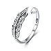 925 Sterling Silver Retro Feather Wings Adjustable Finger Ring for Women Jewelry Gift