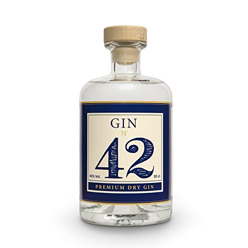 Gin 42 Premium Dry Gin 0,5l 42% Vol. - Handgefertigter Deutscher Gin Mit Hochwertigen Regionalen Gewürzen - Perfekt Im Set Mit Thomas Henry Tonic & Eis Im Cocktail Glas