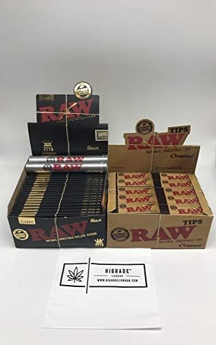 Raw 247Exclusive Product | Raw Black Classic Papers 50 Sheets, Tips 50, Aluminium Tubes x 2 & Higrade Stash Bag