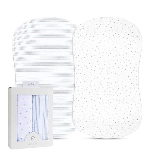 Bassinet Sheet Set 2 Pack - Baby Bassinet Sheets with 100% Jersey Cotton - Bassinet Sheets for Baby Boy(Blue Stars & Stripes)