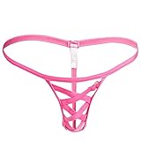 FEESHOW Men's Openwork Pouch Underwear T Back G String Thongs Hot Pink One size