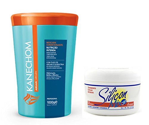 Kanechom Argan Hair Treatment Cream for Damaged Hair 1000g and Silicon Mix 8 Oz Set
