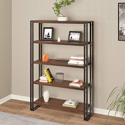 DecorNation Wooden and Metal Book Shelf Indsutrial Rustic 5 Tier