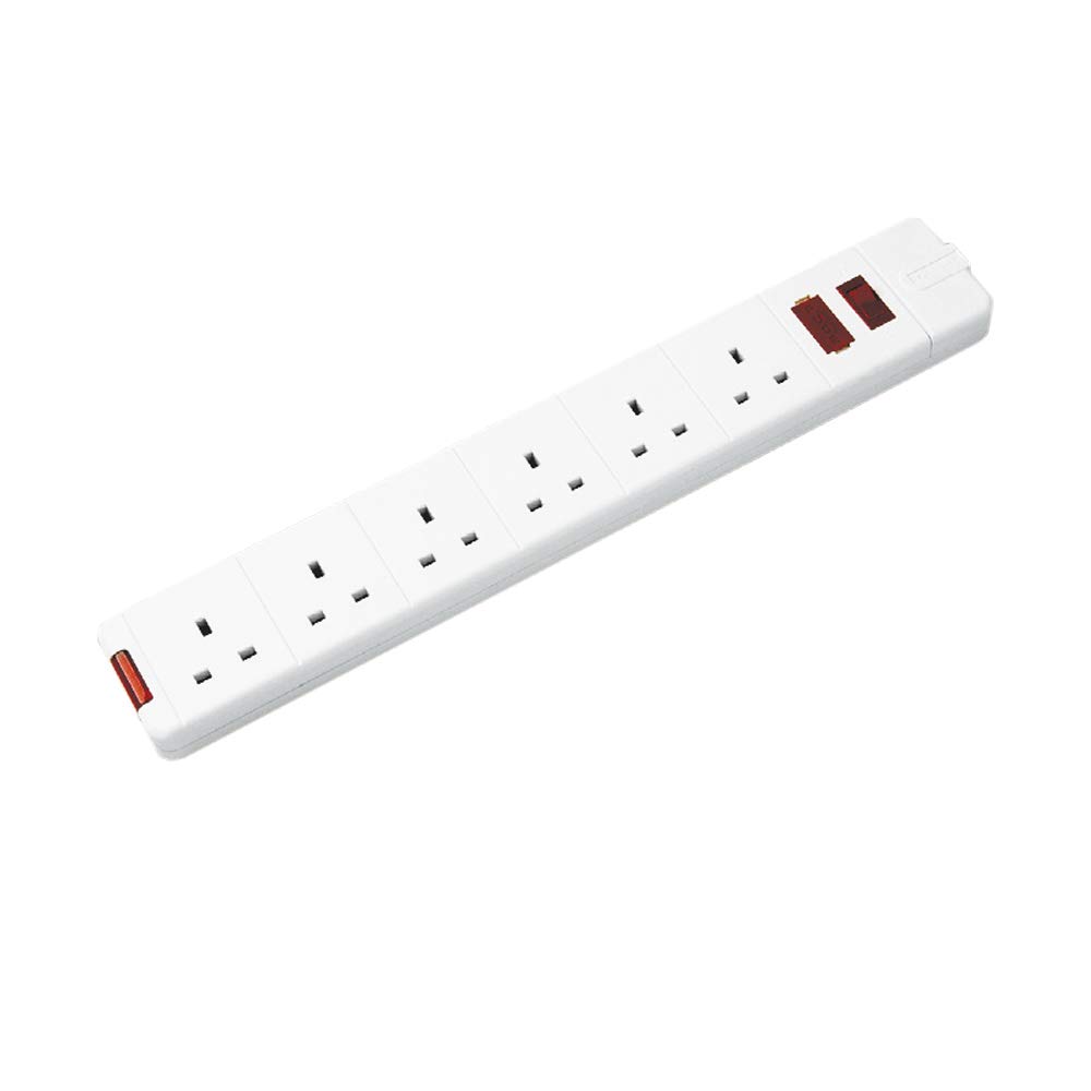 Masterplug SWFG6W-MP Six Socket Trailing Socket with Power Switch, without Plug and Cable, 13 Amp, White