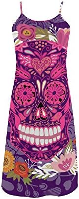 Women's Sugar Skull Dia De Los Muertos Polyester Casual Slip Dress XL