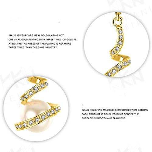 Gyoume Women's Earrings Pearl Studded Spiral Design Zircon Hoop Drop Earrings Jewelry Party Earring (Gold)