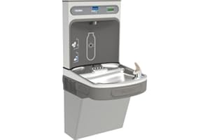 Elkay Wall Mount Drinking Fountain with Bottle Filling Station, Modern Elegant, Textured Finish, Stainless Steel, Light Gray,