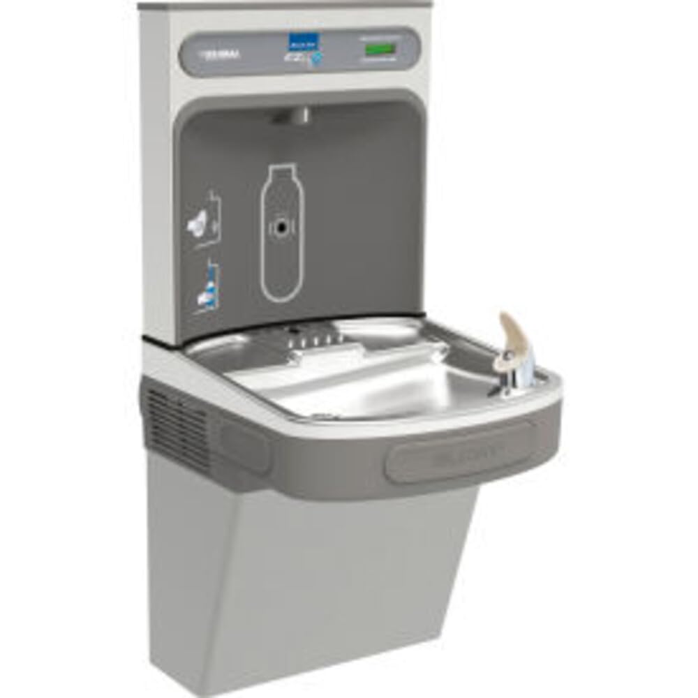 Photo 1 of partial set of Elkay ezH2O Bottle Filling Station with Single ADA Cooler, Non-Filtered Refrigerated Light Gray panel box 