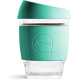 JOCO 12oz Travel Friendly Eco-innovative Borosilicate Reusable Classic Glass Coffee Cups, Microwave Safe Travel Coffee Cup, 100% Plastic Free Thermal Shock Resistant Glass Mug (Blue Teal)
