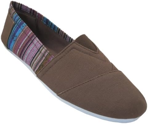 Womens Canvas Slip on Shoes Flats 2 Tone 7 Colors (8, Brown 308L)