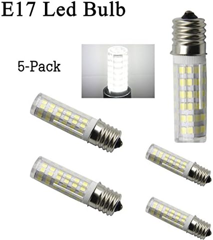 YFH E17 Led Light Bulb Microwave Oven Led Bulb, Dimmable 6W Daylight 6000K 120V E17 intermediate Base,Replaces T4/T7/T8/S11 Bulb for Under Microwave Bulb,Christmas lights,Closet Light(Pack-5)