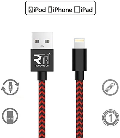 ION iOS/Lightning Charging Cable (Red/Black), 3.3FT Nylon Braided 8 Pin certify lightning to USB charging Cable Cord powerline for iPhone X 8 8 Plus 7 7 Plus 6 6S 6 Plus 5S SE iPod iPad Mini Air Pro