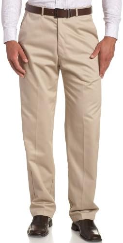 No Iron Plain Front Pant,Khaki,34x32 