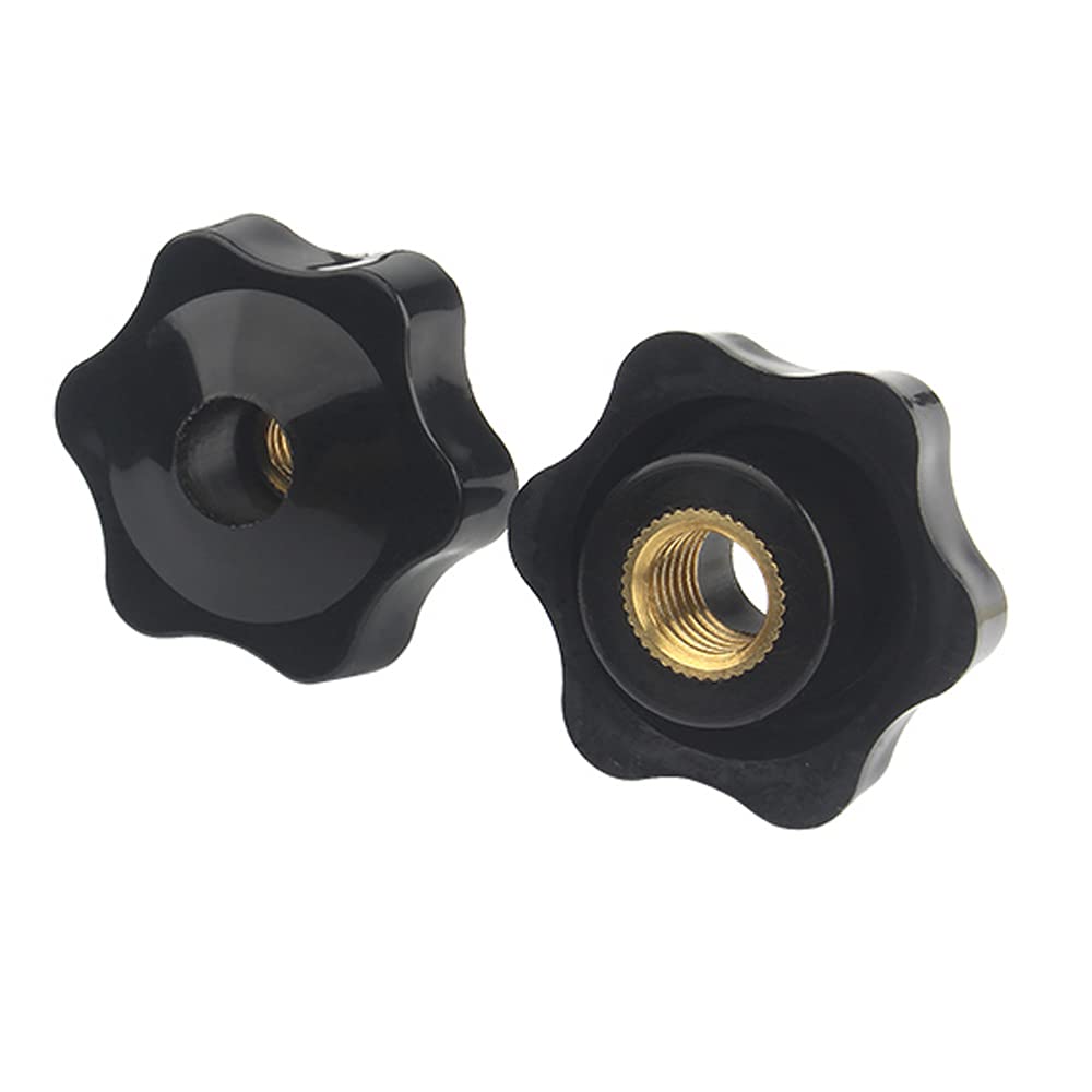 Oneyijun 10 Pcs M6 Head Diameter 38mm Black Plastic Star Shape Head Female Thread Clamping Knob Shape Hand Knobs Nuts Grip Through Hole Nut Handle Machine Tool