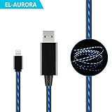 EL-AURORA iPhone Lightning Charger Cable, 3ft Visible Flowing LED USB Lightning CableÂ Light Up Charger Sync Data Cord for iPhone X / 8 / 8 Plus / 7 / 7 Plus / 6 / 6 Plus, iPod and iPad (black)