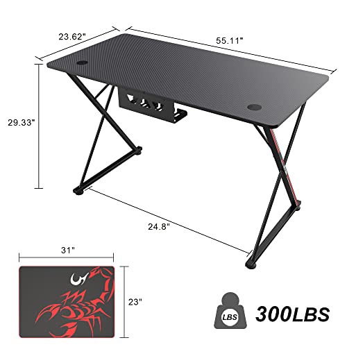 EE EUREKA ERGONOMIC Gaming Desk, 47 inch Gamer Workstation, Carbon