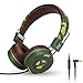 Yomuse C89 Kids Headphones, Wired Headphone with Microphone, On Ear Headphone with Adjustable, Foldable Headphones for School Travel Children Girls Boys Adults (Camo Green)