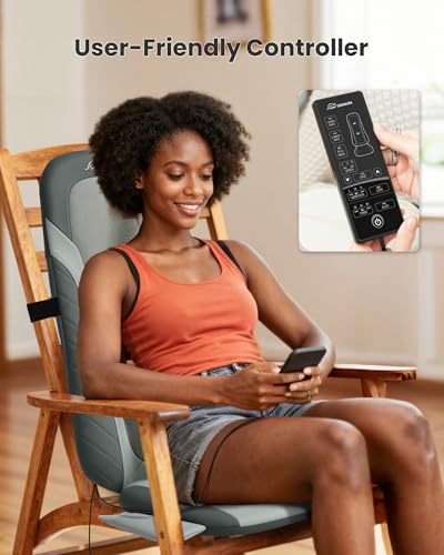 Snailax Shiatsu Back Massager with Heat,Full Back Massager for Relaxation,Longer Massage Chair Pad,Back Kneading Shiatsu or Rolling Massage for Chair, Fathers Day Dad Gifts for Men Husband