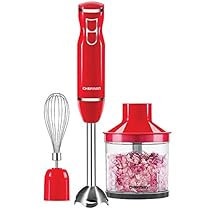 Chefman Immersion Blender Stainless Steel Shaft with Whisk and Chopper Bonus Pack Attachments &ndash; 300 Watt Hand Blender, Ice Crushing Blades, RJ19-V2-BP-Red