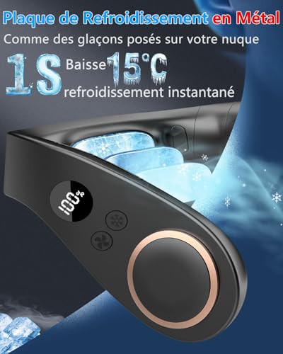 Kouric Ultra-Quiet Mobile Air Conditioning Neck Fan with LED Display, 3 Cooling Levels (15°C/20°C/25°C), Battery 5500mAh Battery Life Max 15 Hours, for Children & Adults Office Travel