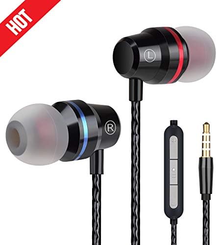 Earbuds Headphones with Microphone Mic Noise Isolating Earphone Ear Buds Heavy Deep Bass Wired Earphones Ear Buds, in-Ear Headphones Compatible iPhone Samsung Android Smart Phone iPad Tablet Laptop