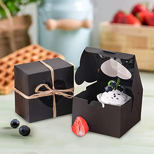 VGoodall 14 PCS Black Bakery Boxes with Window Cupcake Gift Boxes,18M Linen Ribbon for Bakery Wrapping Party Favor Packing