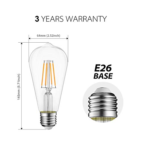 LVWIT ST21 LED Filament Bulb 8W(60 Watt Equivalent) Dimmable 3000K Soft White Vintage Edison Light Bulb E26 Medium Base (6-Pack)