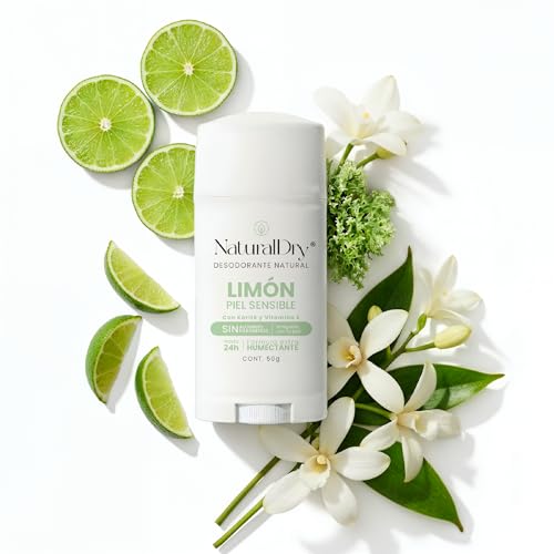 NaturalDry - Piel Sensible para toda la familia- Desodorante natural SIN Bicarbonato de Sodio - Para hombre y mujer - No obstruye los poros - Sin Aluminio - Sin Parabenos - Elimina el mal olor - Limón - Deodorant en barra (1 unidad)