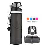 Husdow Collapsible Silicone Water Bottles-750ML, Medical Grade, BPA Free, FDA Approved, Silicone Foldable Sports Bottle, for Sports, Outdoor, Travel, Camping, Picnic(26 ozBlack)