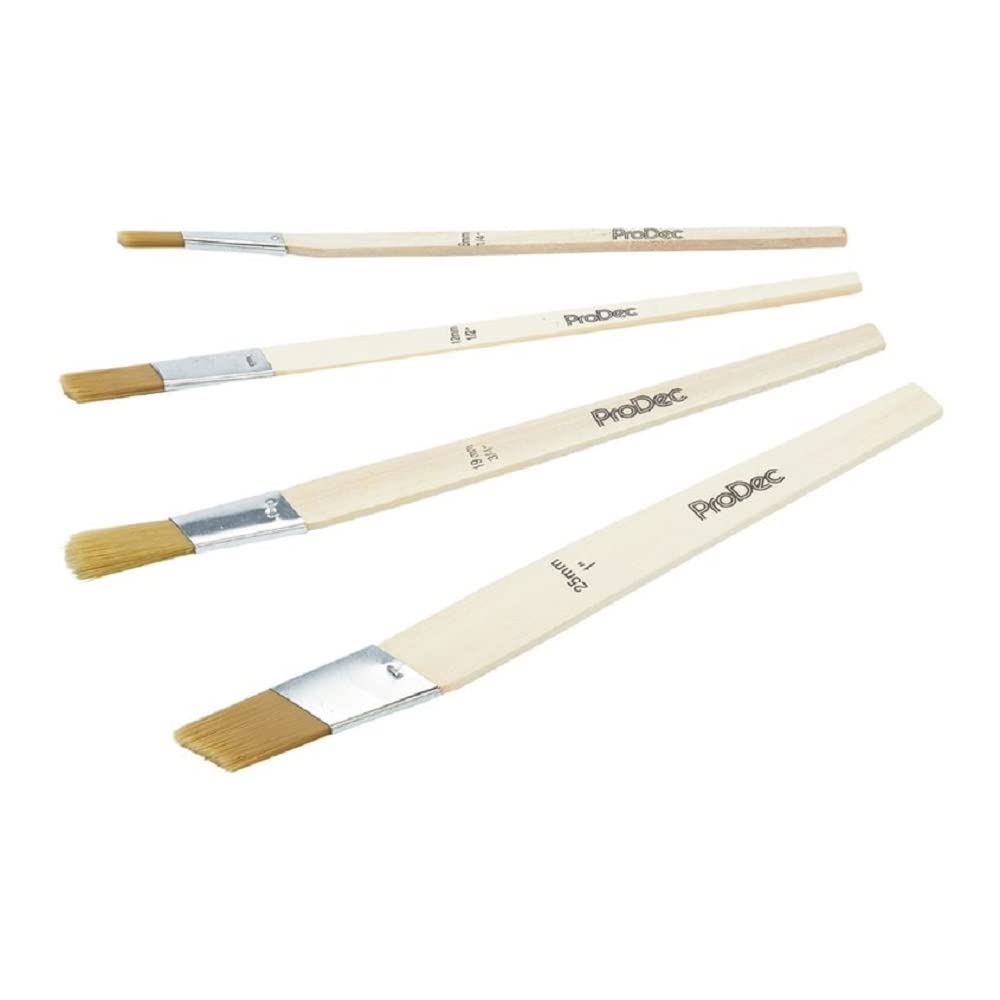 ProDec 4 piece Angled Synthetic Lining Fitch Brush Set for Precise Paint Application and Sharp Lines Ideal for Detail Work, Touch Up, Window Frames, Edges, Narrow Areas, 0.25", 0.5", 0.75", 1" Brushes