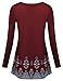 Laksmi Long Sleeve Plus Size, Retro Floral Long Sleeve Tunic Flared Comfy Loose Fit Tunic Blouse Wine Red XX-Large