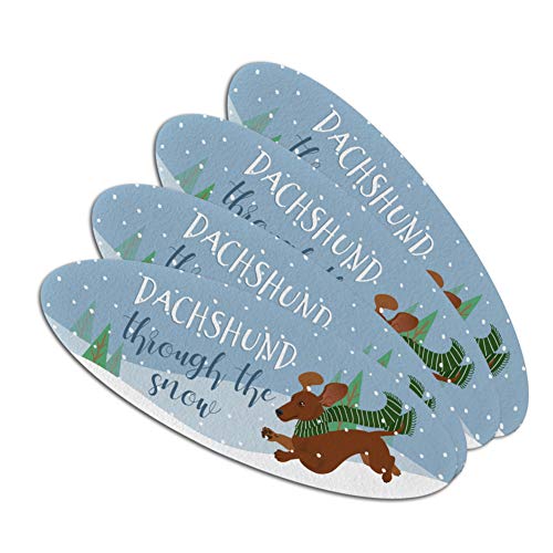 Dachshund Dashing Through the Snow Winter Christmas Double-Sided Oval Nail File Emery Board Set 4 Pack