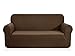 CHUN YI Stretch Sofa Slipcover 1-Piece Couch Cover, Seater Settee Coat Soft with Elastic Bottom, Checks Spandex Jacquard Fabric, Large, Coffee