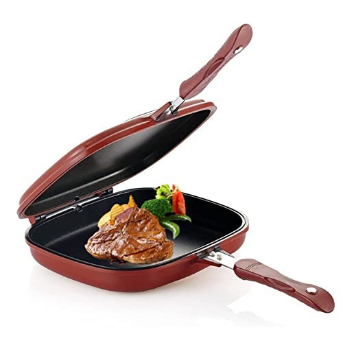 Double Sided Frying Pan,BBQ Skillet Aluminum Alloy Kitchen Non-Stick Baking Pancake Pan Omelette Trays Double-Sided Flip Design Fried Egg Pancake Pan for Kitchen 28cm