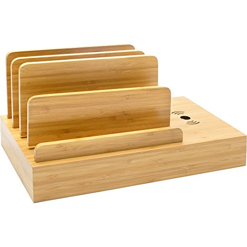 G.U.S. Charging Desk Organizer with Wireless Smart Charging Pad + 6-USB Ports. Multi-Device Charger for iPhones, iPads, E-Readers, Samsung, Android, Nexus and More. Strong Build, Eco-Friendly Bamboo