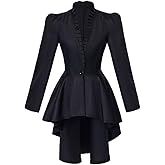 Saniplaycos Women's Steampunk Victorian Jacket Coat Medieval Vintage Gothic Tailcoat Long Sleeve Tuxedo Shirt