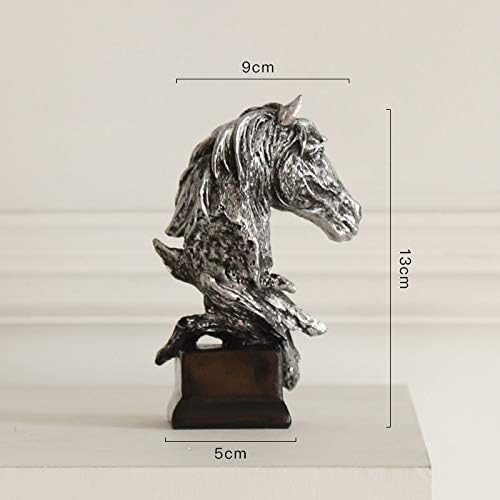 Hosoncovy Horse Head Figurine Statue Home Decoration Resin Sculpture Home Figurine Gift Ornament for Living Room Desktop Office Study Room Bedroom Coffee Shop Bar (Silver) - Image 3