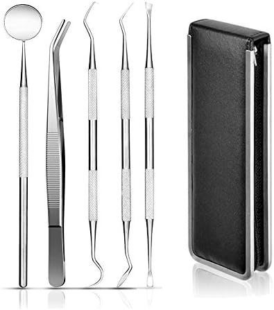 Dental Tools Kit, Dental Hygiene Tools Tartar Scraper and Sickle Scaler, Tooth Pick, Dental Scaler, Plaque and Calculus Remover for Teeth with Mouth Mirror Teeth Cleaning Tools for Home Use (5P)