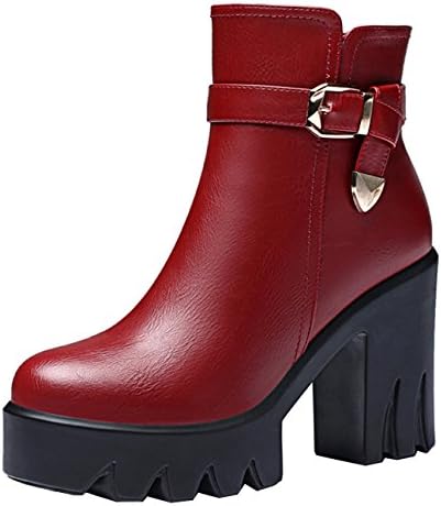 Passionow Womens Stylish Winter Fur Inside Platform PU Ankle Booties (8 B(M)US,red)