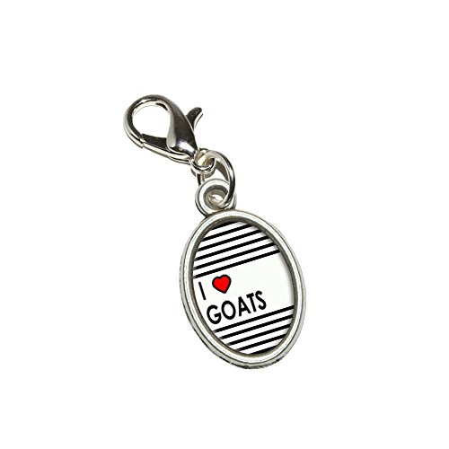 Graphics and More I Love Heart Goats Antiqued Bracelet Pendant Zipper Pull Oval Charm with Lobster Clasp